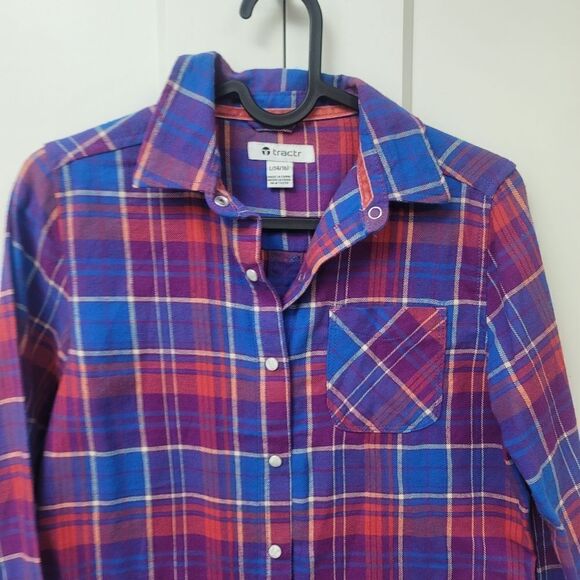 Tractr girls plaid flannel long sleeve snap button top, large 14/16 - Picture 5 of 7